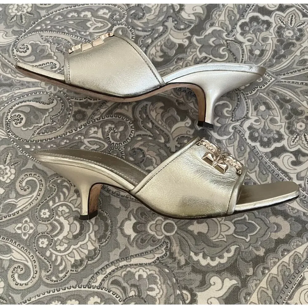 Tory Burch Eleanor Metallic Gold Medallion Mule Sandals